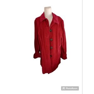 Chadwick's Fushia Red Pink Wale corduroy Button Top shacket size XL Velvet Cuff